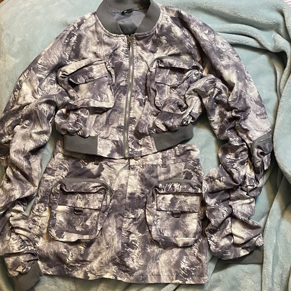 Trendy Kids Gray Bomber Jacket and skirt set